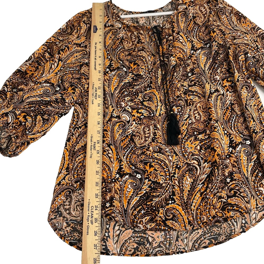 Tahari Women's Floral Blouse, Size 1X/1G 3/4 Sleeve Crew Neck Drawstring,Spring - Picture 4 of 13